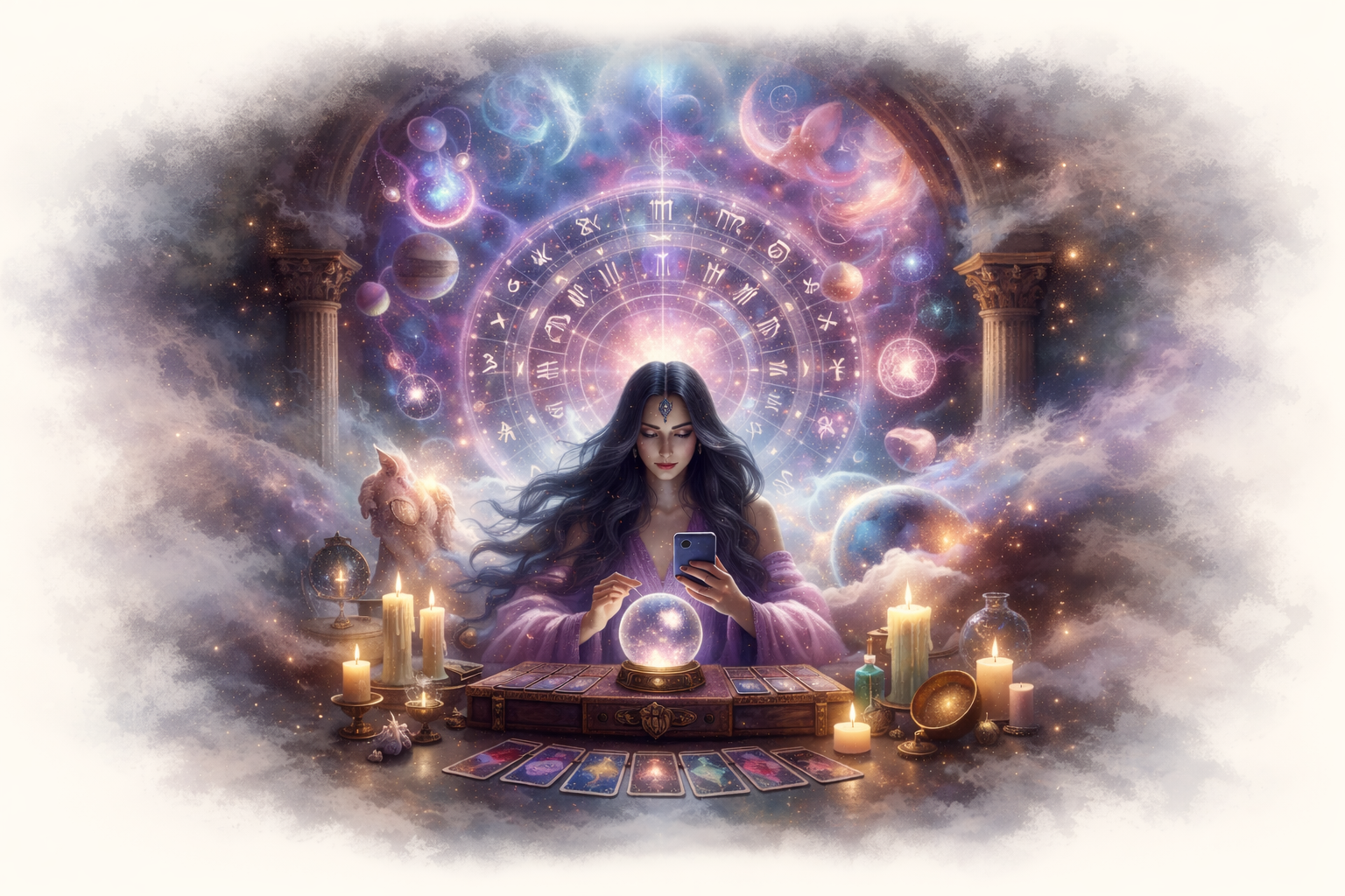 Tarot falı, mistik aura və astroloji simvollar